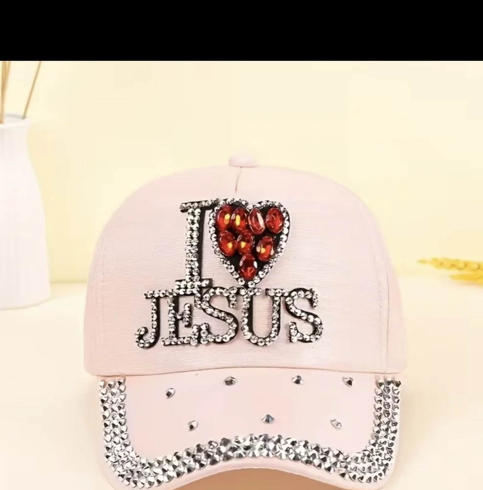 Pink I Love Jesus Cap with Rhinestones